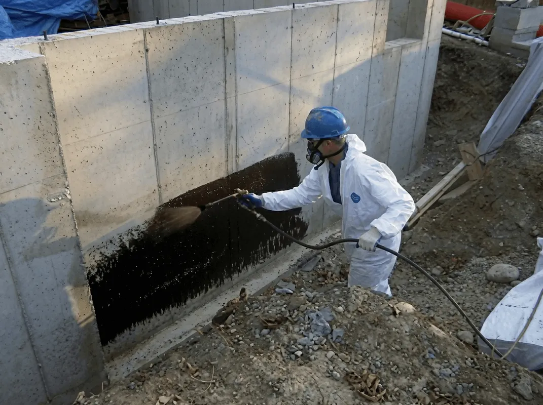 Professional waterproofing the exterior walls of the basement in Myrtle Beach, SC